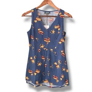 ModCloth Blue Piñata Print V-Neck 1/2 Button Sleeveless Tunic Size XXSmall